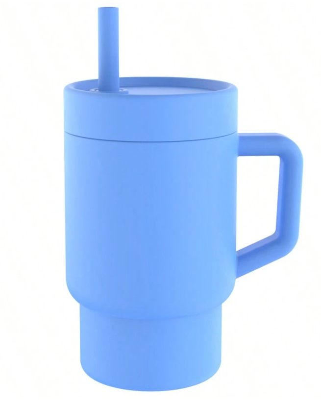 Baby silicone sippy cup with handle and straw