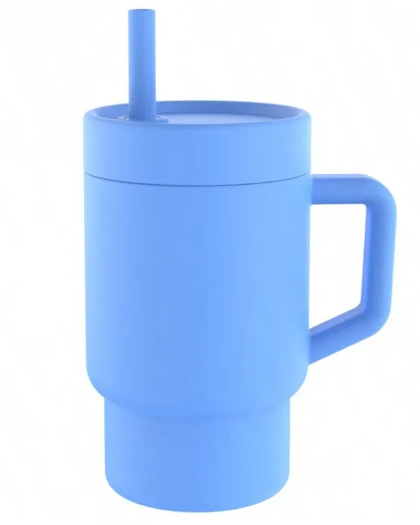 Baby silicone sippy cup with handle and straw