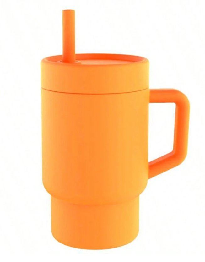 Baby silicone sippy cup with handle and straw