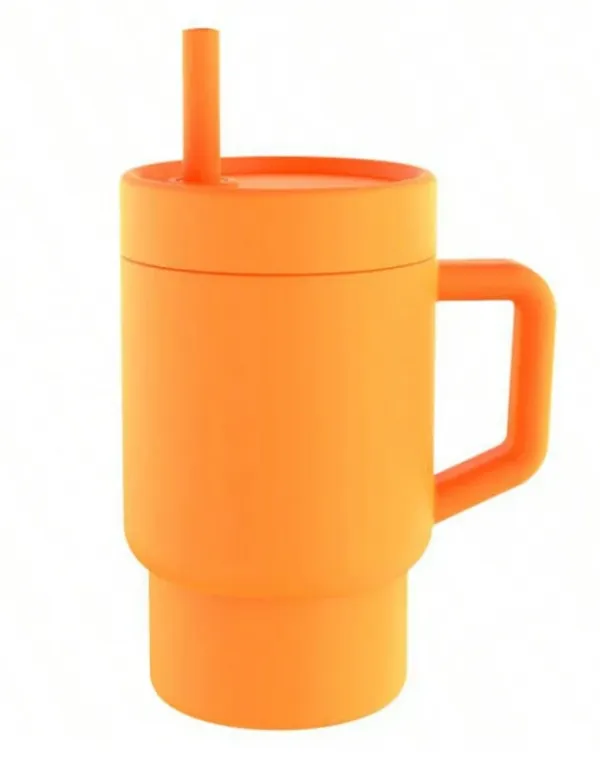 Baby silicone sippy cup with handle and straw