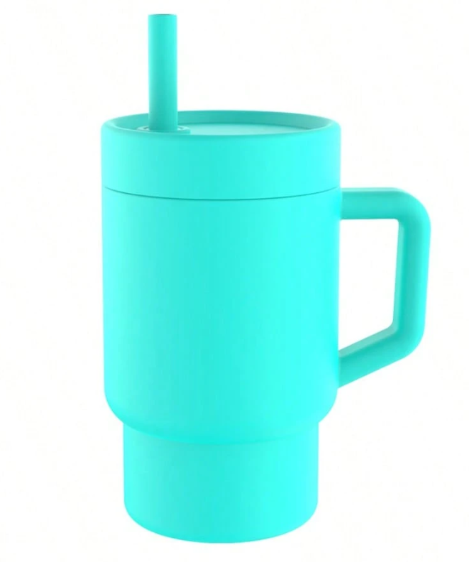 Baby silicone sippy cup with handle and straw