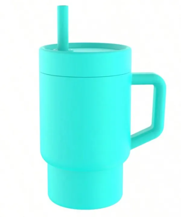 Baby silicone sippy cup with handle and straw