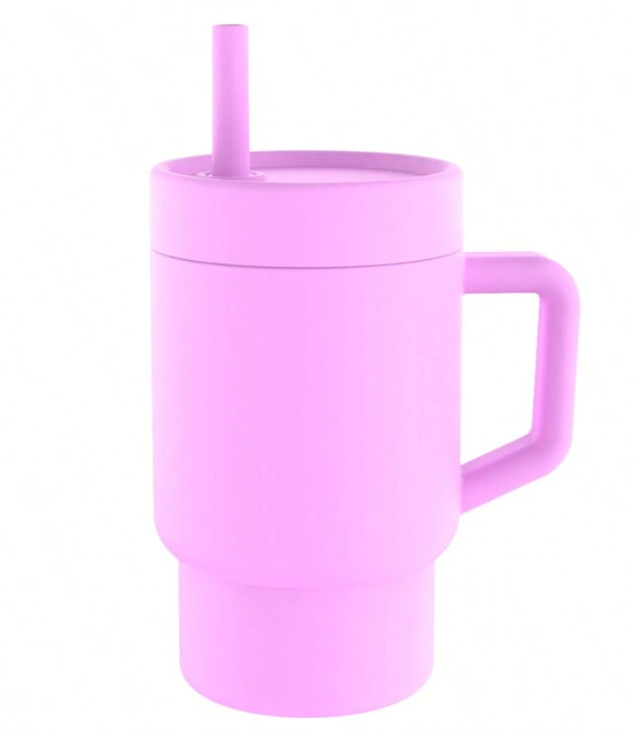 Baby silicone sippy cup with handle and straw