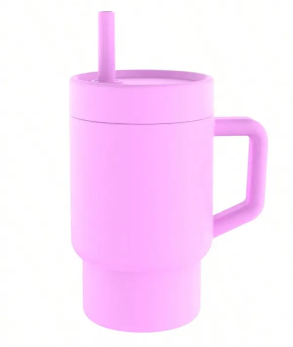 Baby silicone sippy cup with handle and straw