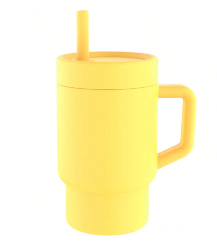 Baby silicone sippy cup with handle and straw