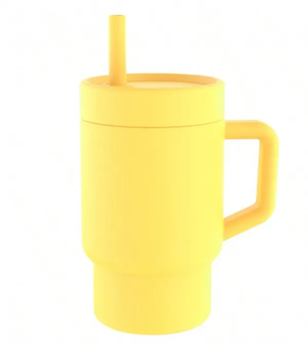 Baby silicone sippy cup with handle and straw